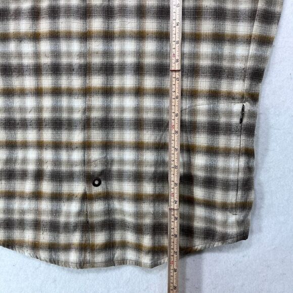 Prana Shirt Men M Cream Tan Grey Plaid Flannel Outdoor Hiking Zipped Pockets - Picture 8 of 10